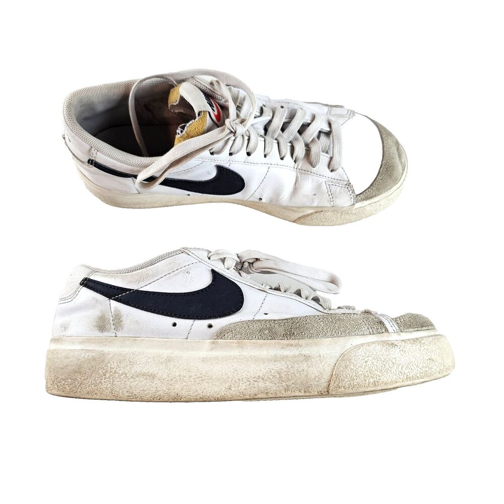 Nike Blazer Low Platform Shoes Womens 8 White Black Suede Leather Sneakers